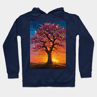 sunset glowing tree landscape Hoodie